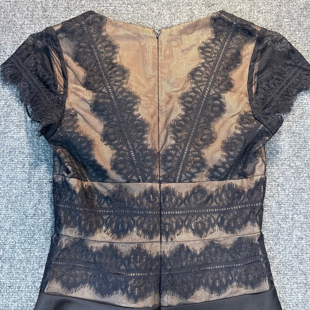 JS Collections Black Lace Tan Illusion Stripe Cocktail Party A Line Dress Size 4 - Picture 6 of 10